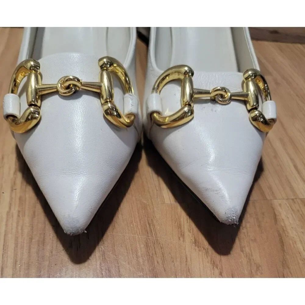Jeffery Campbell Happy Hour Ivory/Gold  Pointed Toe Pump 6.5 - Picture 2 of 7